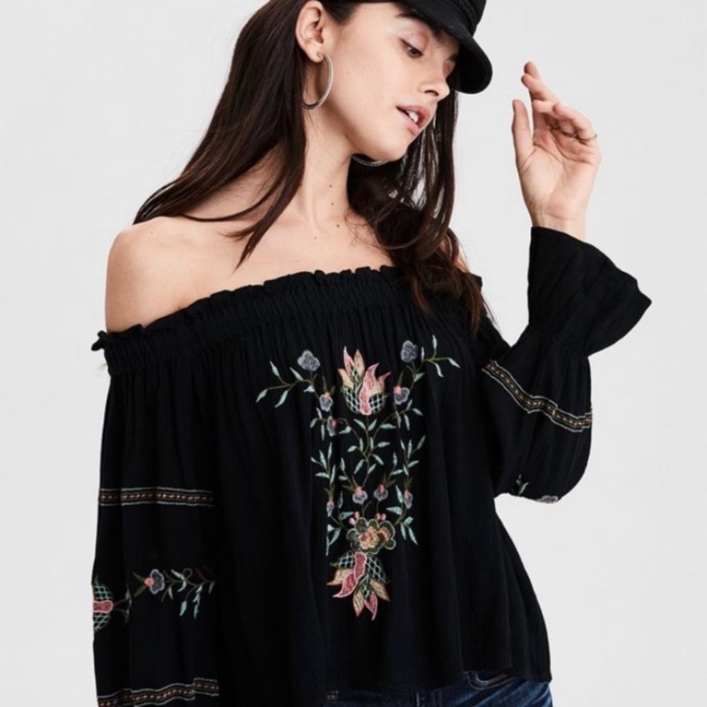 American Eagle black off the shoulder top
